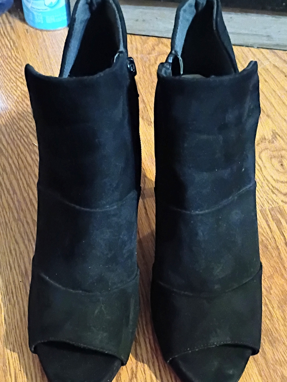 Fergie Black Peep-Toe Ankle Mules